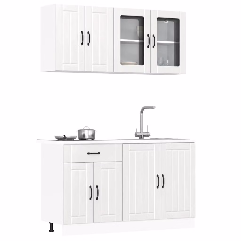 Set Mobili da Cucina vidaXL Lucca 4 Pezzi Bianco Lucido con Ante in Vetro