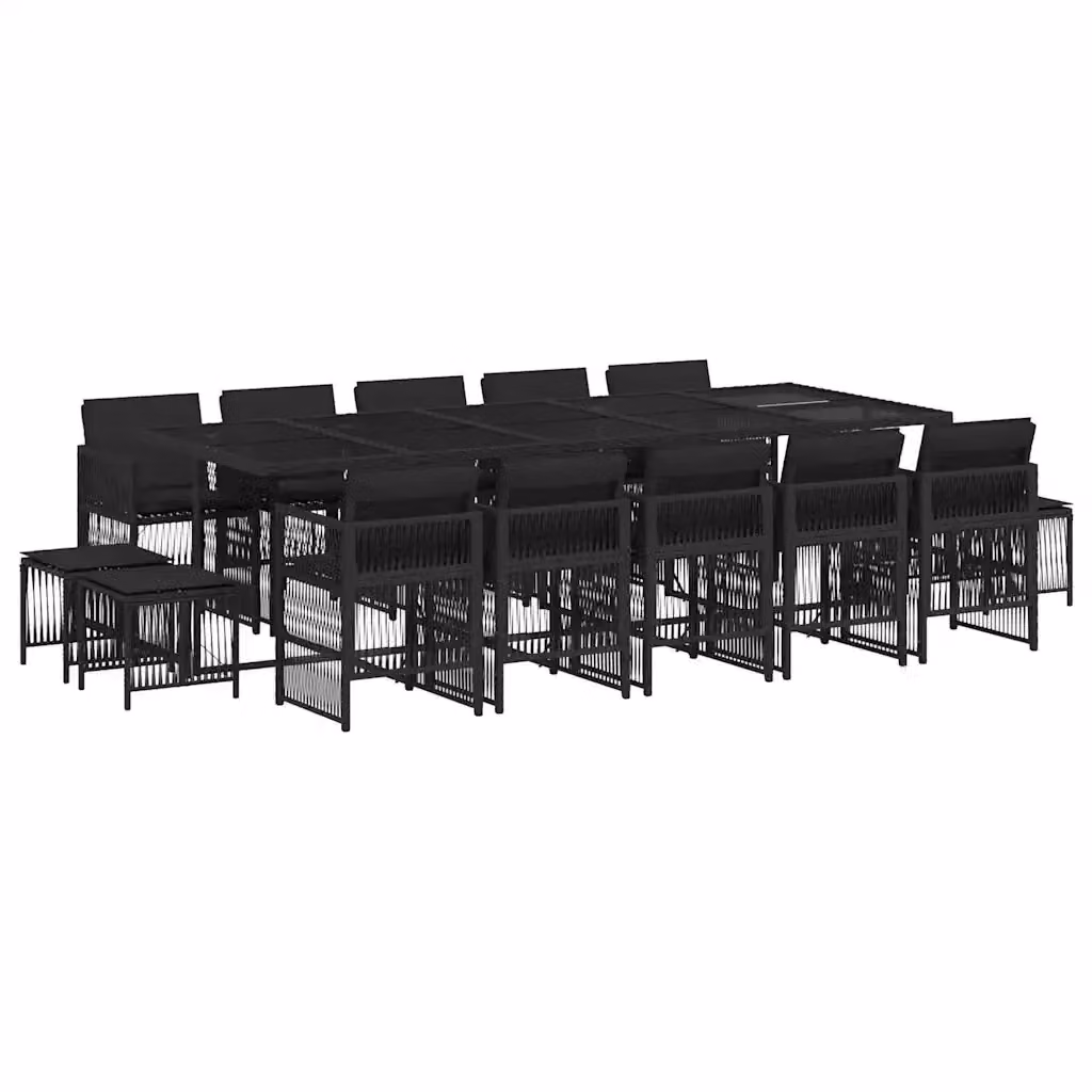vidaXL Set da Pranzo da Giardino 15 pz in Polyrattan Nero con Cuscini e Tavolo in Vetro – 2