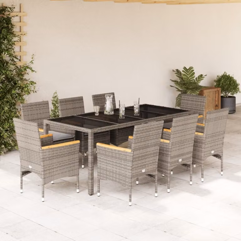 Maison Exclusive - Set da Pranzo da Giardino 9 pz con Cuscini Polyrattan e Vetro