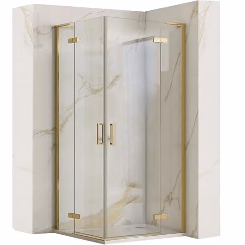 Rea - Box Doccia Hugo Double Gold Brush 80X80X200,5 cm Vetro Di Sicurezza Temperato Trasparente 6mm (Oro) Senza Piatto Doccia