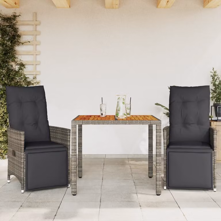 Maison Exclusive - Set da giardino 3 pezzi con cuscini Grigio Poly Rattan