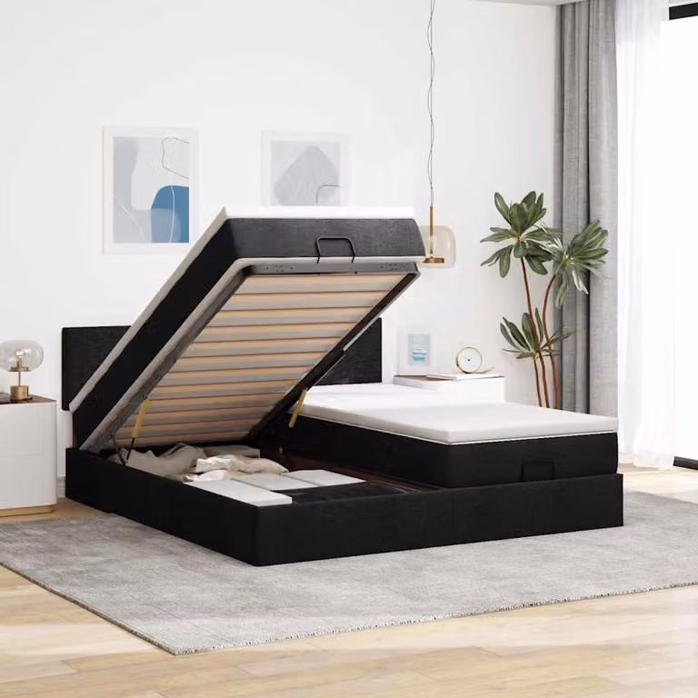Struttura Letto con Contenitore a Sollevamento vidaXL in Tessuto Nero L: 160 cm, P: 200 cm, H: 88 cm
