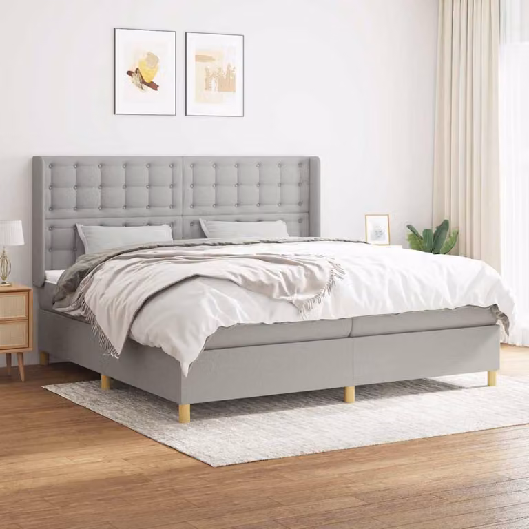 vidaXL Giroletto a Molle con Materasso Ibrido in Tessuto Grigio e Bianco L/P/H: 200 x 200 x 28 cm