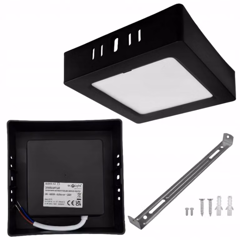 Faretto LED Downlight nero 6W, luce bianca neutra 660 lm, materiale plastico, dimensioni: 3,1 x 12 x 12 cm, IP20, Ecolight