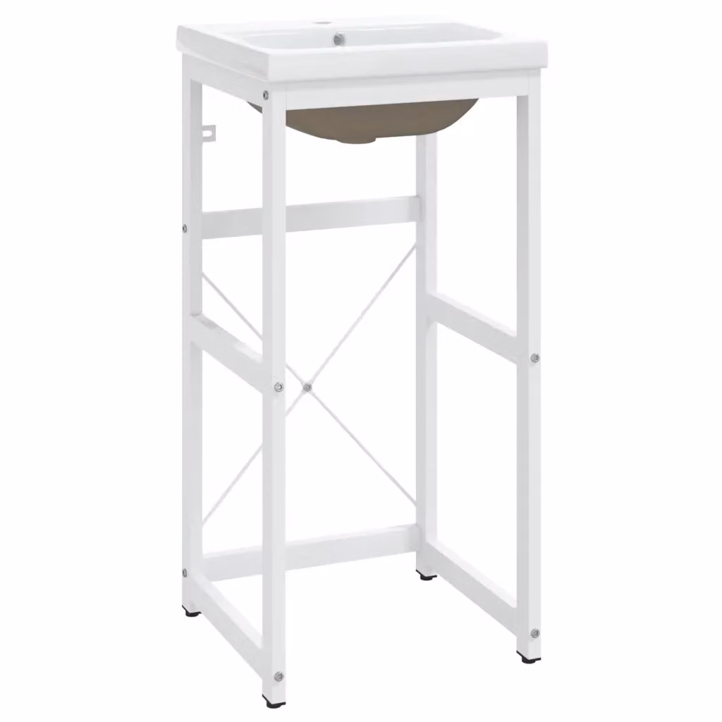 Lavabo da bagno moderno vidaXL con telaio in metallo e lavabo in ceramica bianca a parete L: 83 cm, P: 40 cm, H: 38 cm – 2