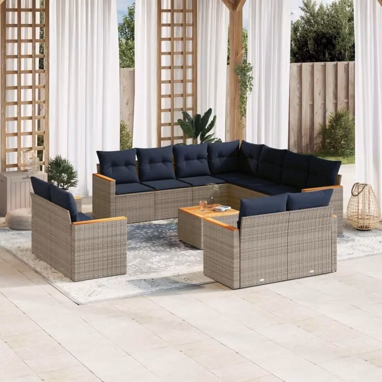 Maison Exclusive - Set da giardino 12 pezzi con cuscini, grigio, polyrattan