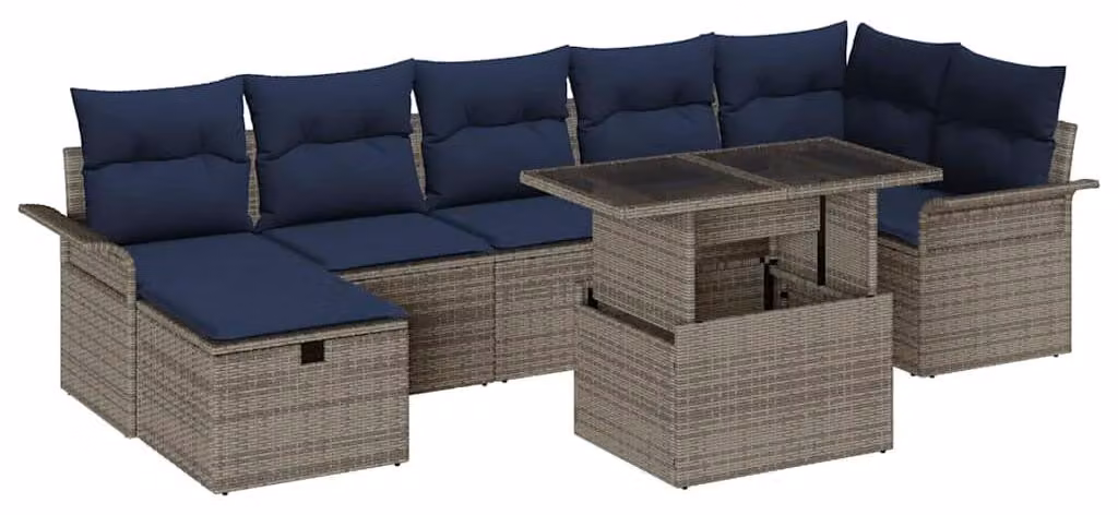 Set Divano da Giardino con cuscino 8 pcs Grigio Poly Rattan