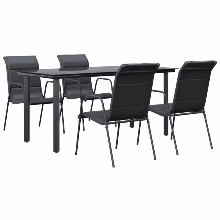 Set da Pranzo da Giardino 5 pz Nero in Acciaio e Textilene