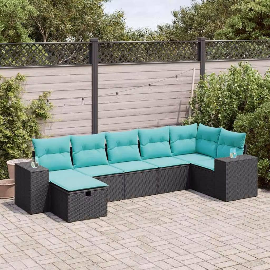 Maison Exclusive - Set da giardino 7 pezzi con cuscini in polyrattan nero
