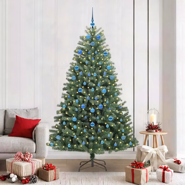 Albero di Natale Artificiale Moderno vidaXL con LED Warm White e Rami Pieghevoli in Verde, PVC e Metallo