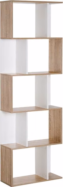 Libreria moderna Aosom in legno bianco e legno naturale, scaffale a ripiani per soggiorno, L 60 cm x P 24 cm x H 184.5 cm – 1
