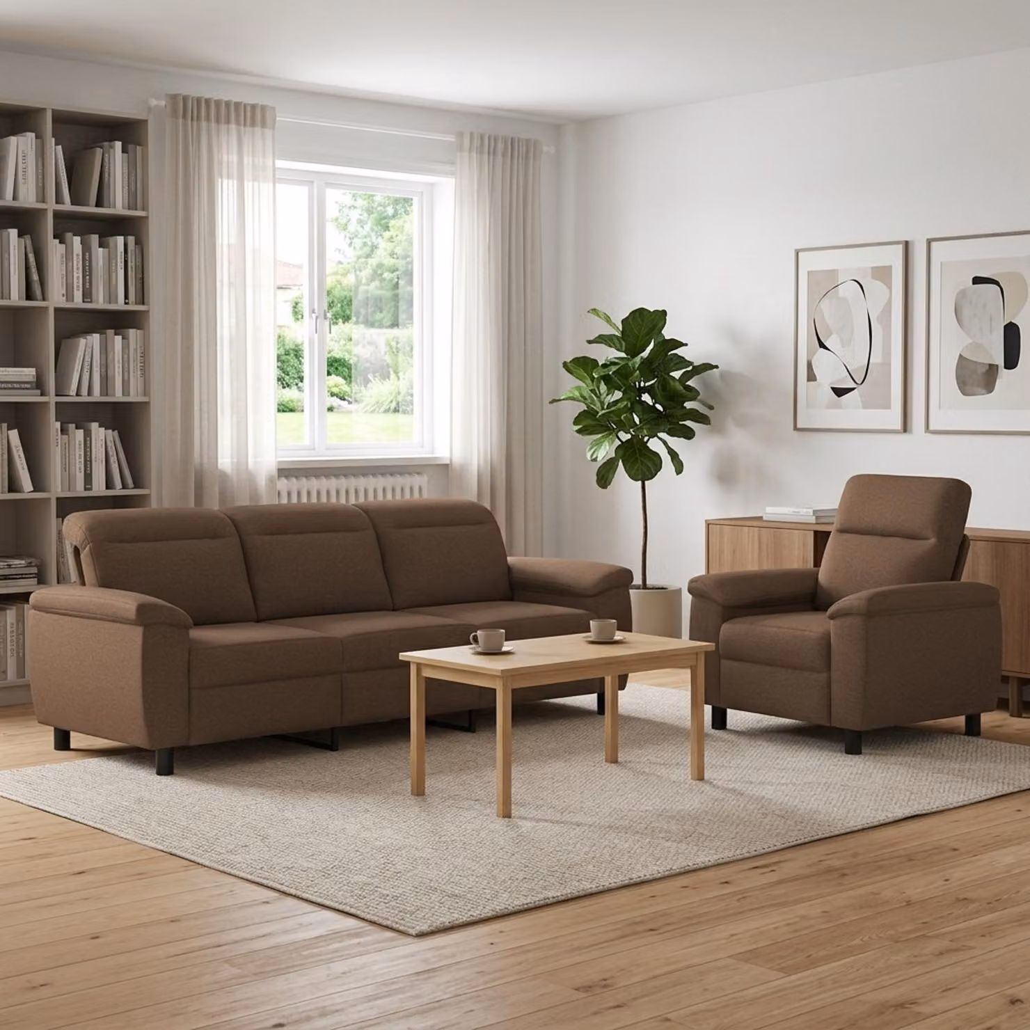 Set di 2 divani moderni vidaXL in tessuto marrone con struttura in metallo per soggiorno