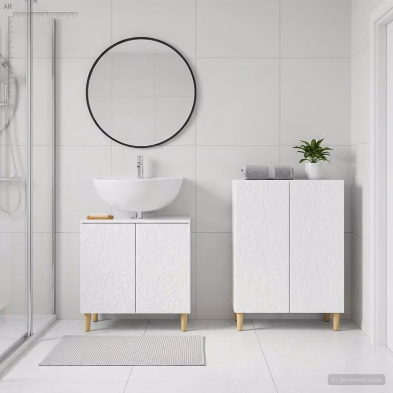Set di mobili da bagno vidaXL DELFT composto da mobile lavabo e mobile laterale in MDF bianco lucido L/P/H: 80,0 x 29,08 x 59,5 cm
