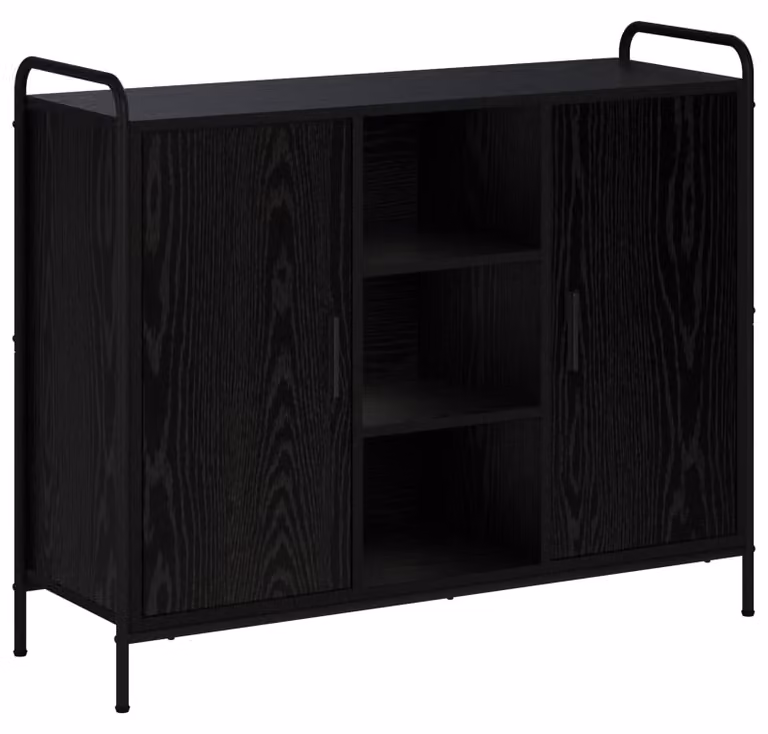 Mobile contenitore in legno impiallacciato effetto noce scuro, dimensioni 97 x 33 x 81 cm