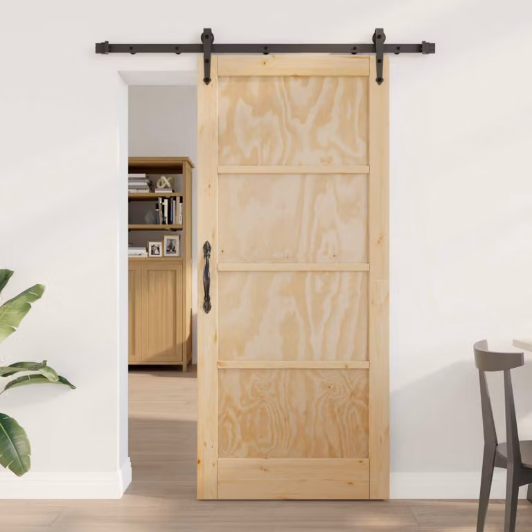Porta scorrevole moderna vidaXL ORKDAL in legno di pino e acciaio, colore marrone e beige, L: 86 cm x H: 198,5 cm