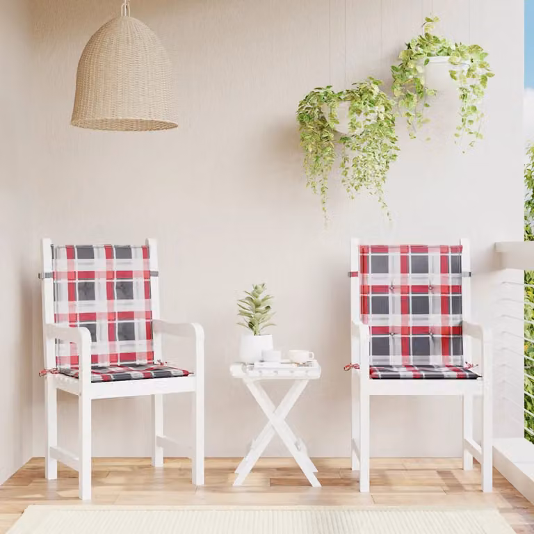 Set di 2 cuscini per sedia vidaXL a quadri rossi e multicolore in tessuto Oxford, L 100 cm x P 50 cm x H 3 cm