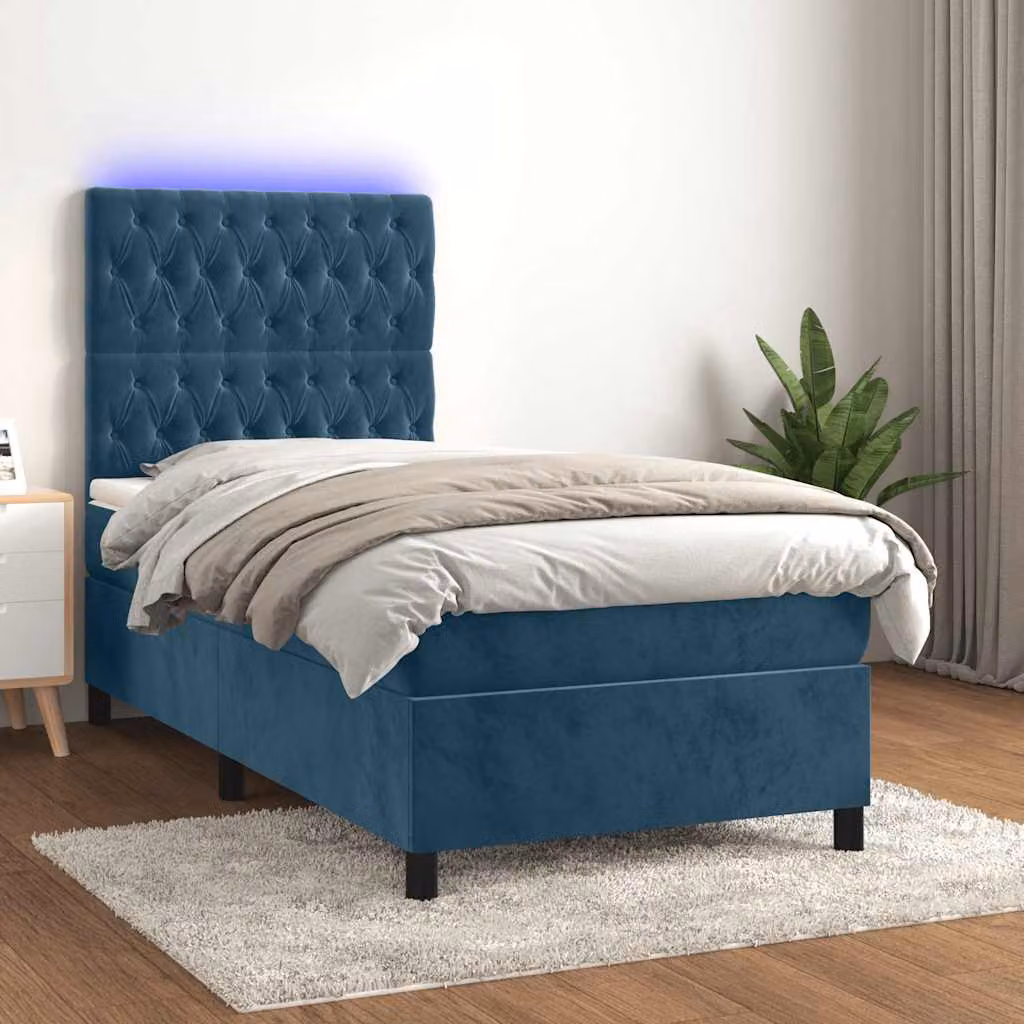 Letto Ibrido vidaXL in Velluto Blu con Materasso e Illuminazione LED Sotto il Letto e Porta USB L/P: 80 x 200 cm – 1