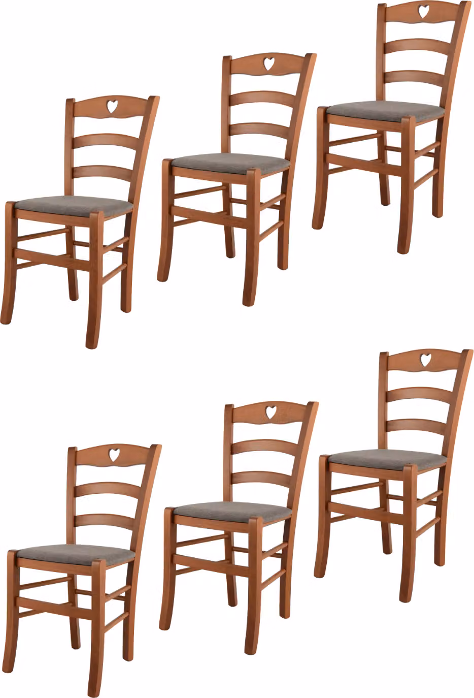 t m c s Tommychairs - Set di 6 sedie CUORE per cucina e sala da pranzo, struttura robusta in legno di faggio laccato color ciliegio e sedile imbottito rivestito in tessuto color fulvo