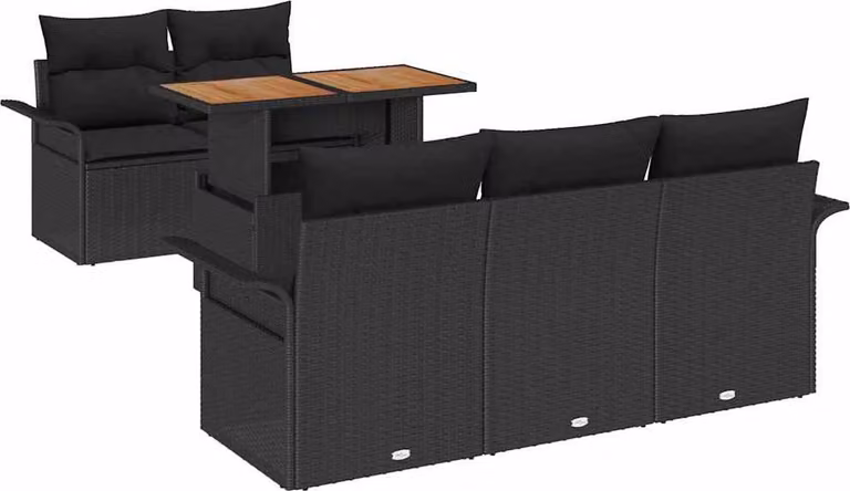 Set Divano da Giardino con archiviazione 6 pcs Nero Poly Rattan
