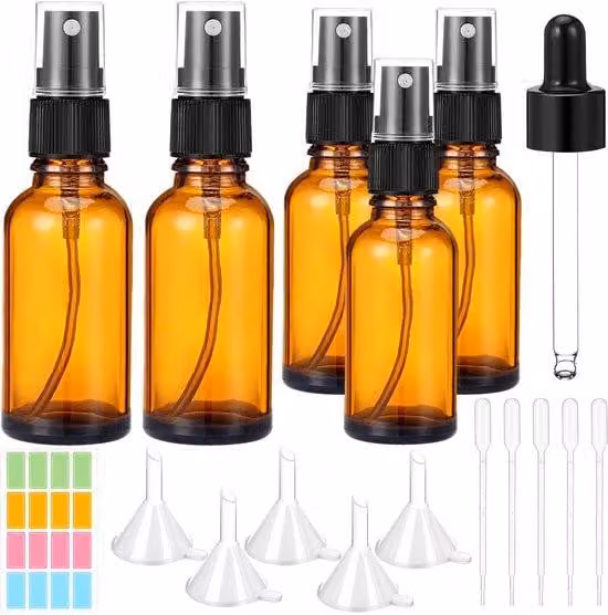 Set Azomor composto da 5 flaconi spray in vetro riutilizzabili con un nebulizzatore fine per diversi utilizzi