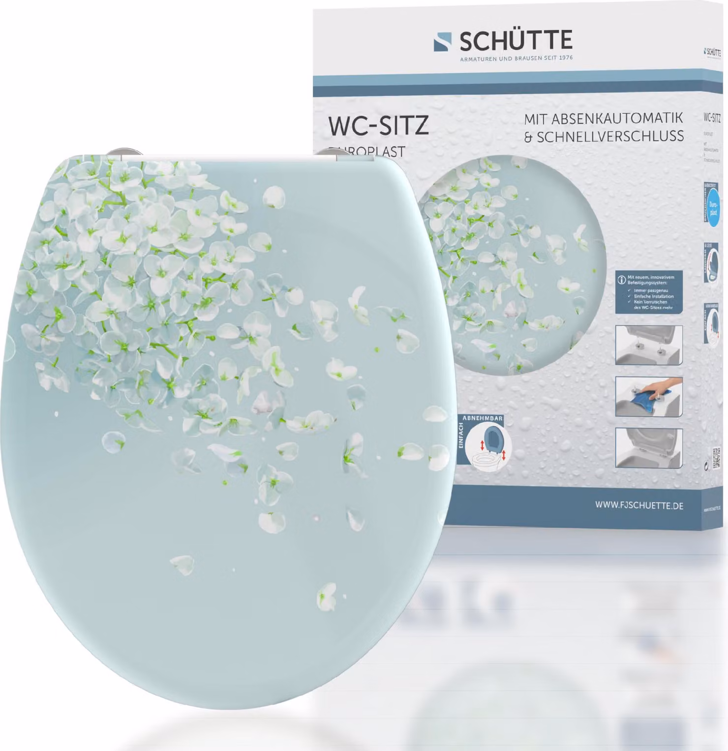 Sedile WC SCHÜTTE FLOWER IN THE WIND, sedile WC in duroplast con chiusura morbida e sgancio rapido, sedile WC