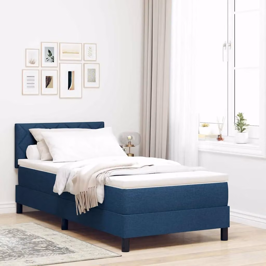 Letto a molle vidaXL con strisce LED blu e porta di ricarica USB in tessuto, L/P: 100 x 200 cm