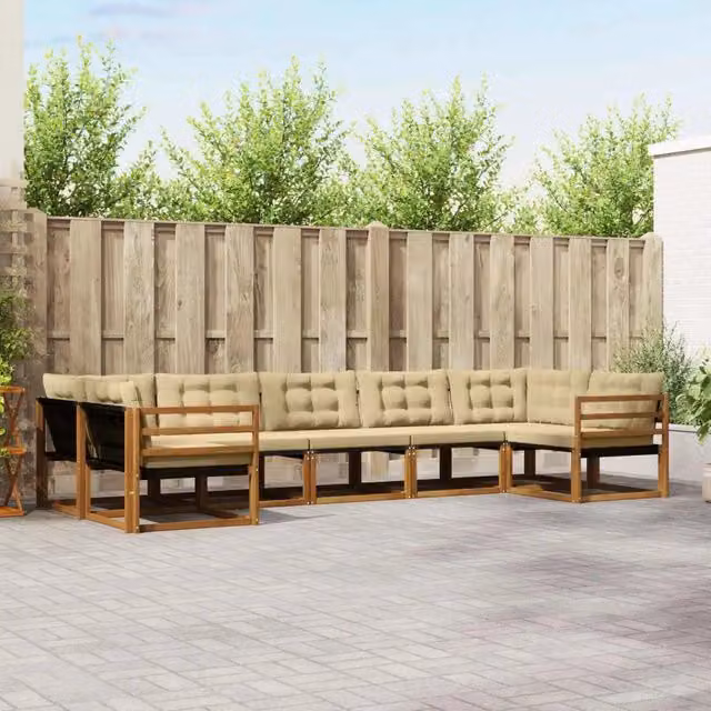 Set di divani da esterno 7 pz Naturale e Beige 3369808