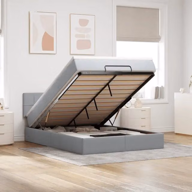 Pouf Letto con Materasso e LED vidaXL, Grigio e Bianco, L: 140 cm, P: 190 cm, H: 88 cm