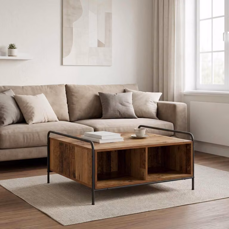 Tavolino da salotto moderno vidaXL in legno e metallo marrone L: 80 cm, P: 75 cm, H: 41 cm