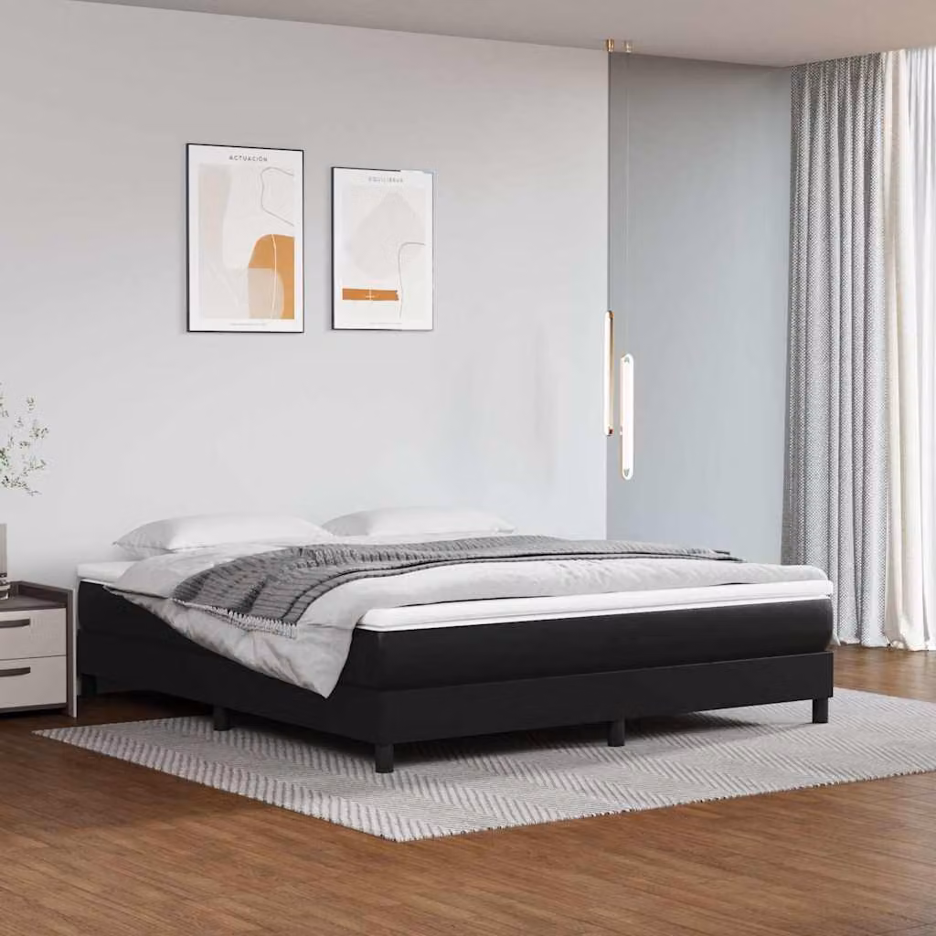 Letto con Giroletto a Molle e Materasso Ibrido vidaXL in Similpelle Nero L: 180 cm, P: 200 cm, H: 203 cm