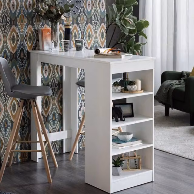 Tavolo fisso DMORA Sedriano per 2 persone, design moderno rettangolare, colore bianco, L: 120 cm, P: 50 cm, H: 105 cm