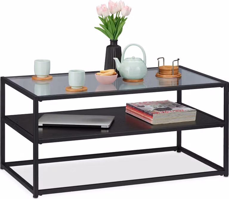 relaxdays 10026789_0 relaxdays Couchtisch Glas schwarz 90,0cm x 50,0cm x 42,0 cm