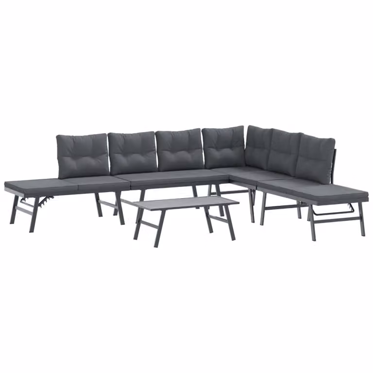 Set Panche Giardino Cuscini 5pz Nere Acciaio Verniciato Polvere