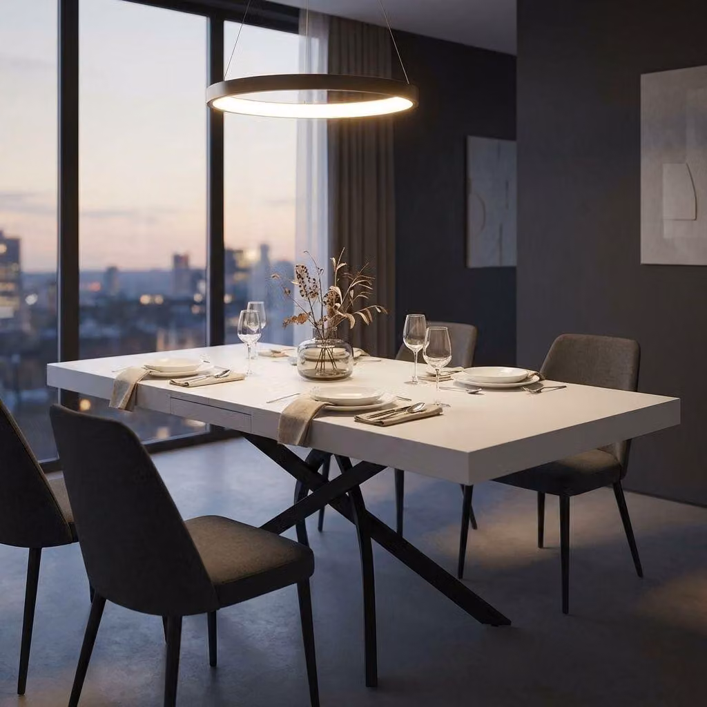 Milani Home - tavolo da pranzo allungabile 140-180-220 x 90 x 77 cm, bianco, legno e metallo
