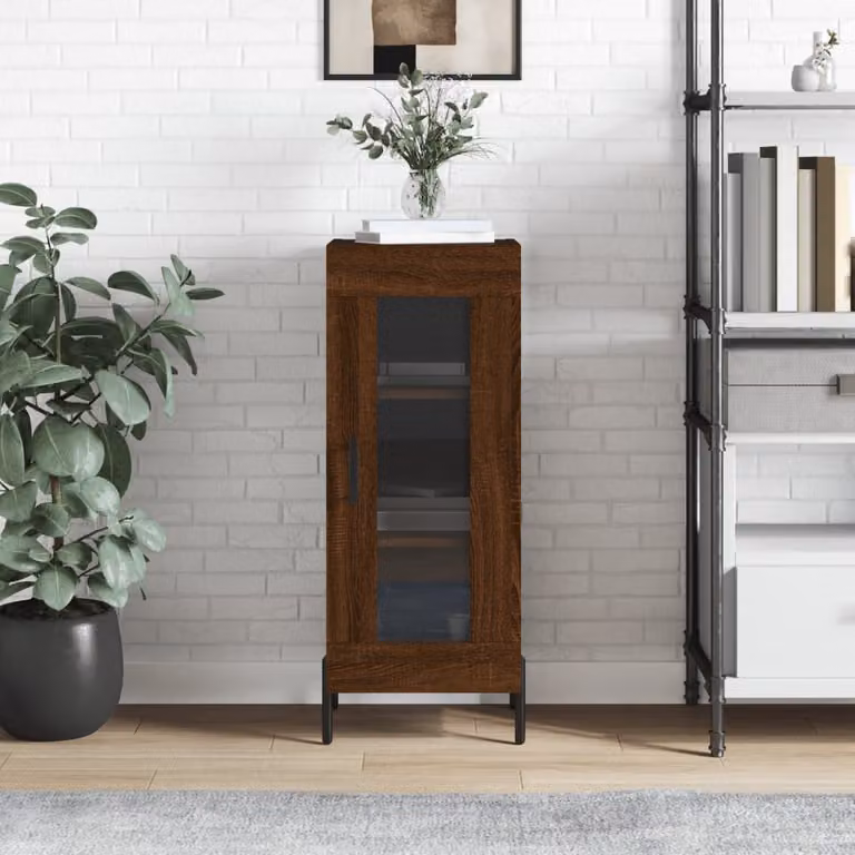 Credenza vidaXL in Rovere Marrone con Ante in Vetro e Ripiani Interni, L/P/H: 34,5 x 34 x 90 cm