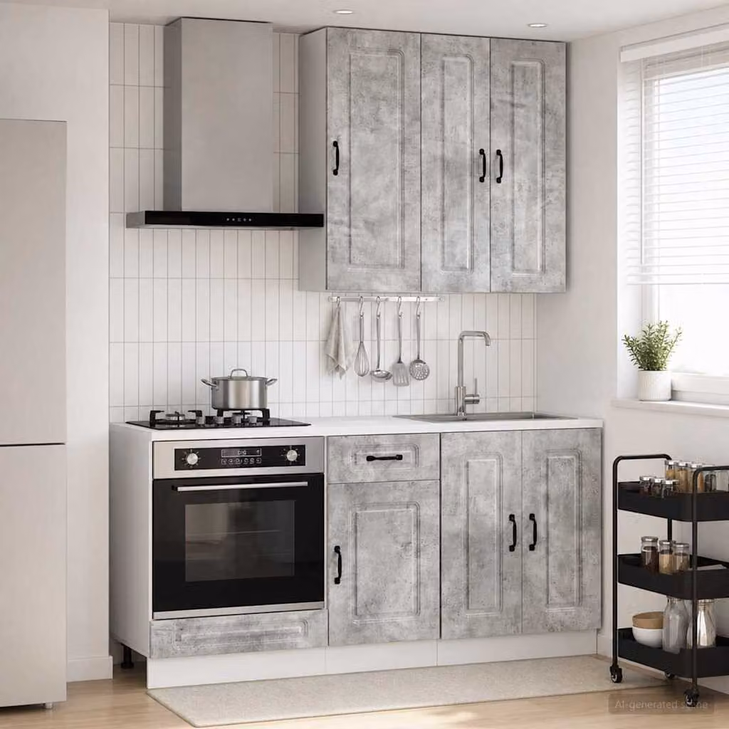 Unità cucina moderna vidaXL KALMAR composta da 5 pezzi in grigio cemento e legno ingegnerizzato MDF