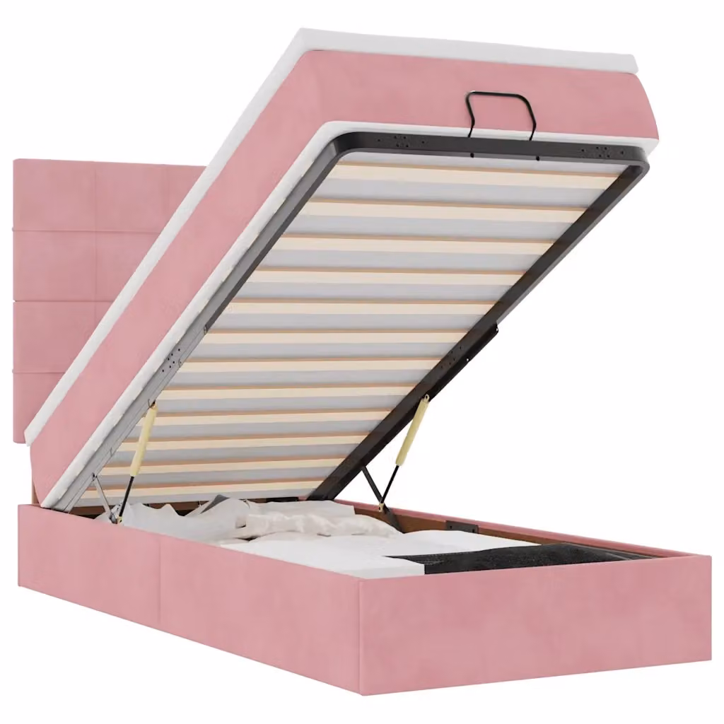 Letto con contenitore a sollevamento vidaXL in velluto rosa e bianco L 200 x P 80 x H 128 cm – 2