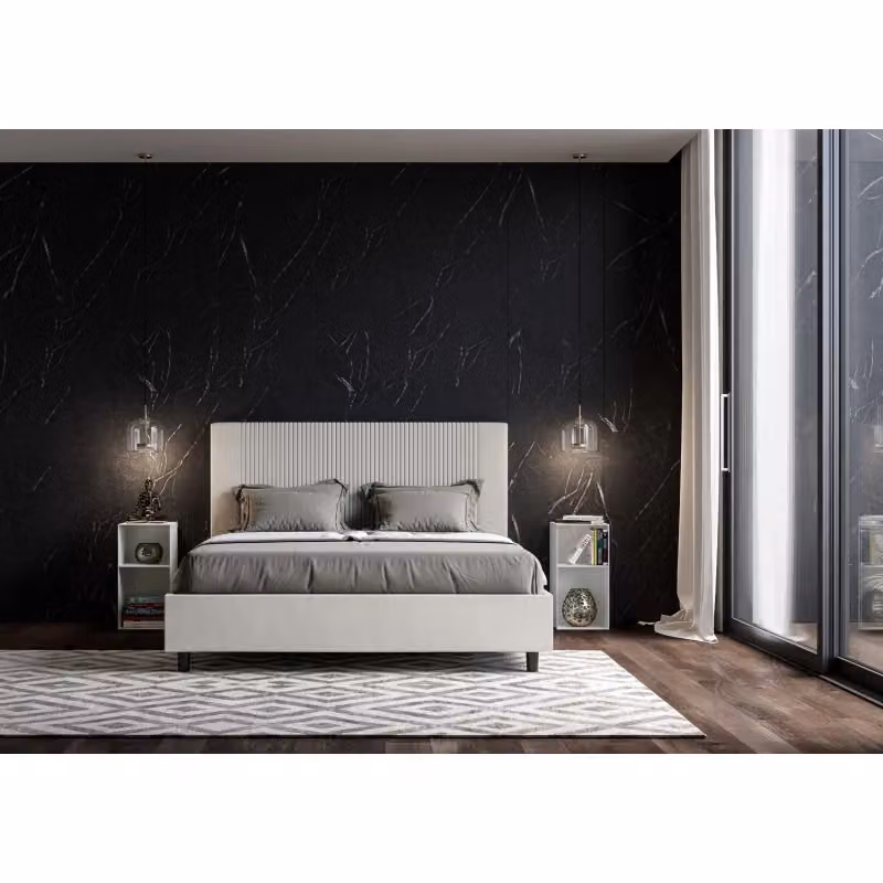 Letto matrimoniale alla francese imbottito Ityhome Goya in similpelle bianco L/P/H: 150 x 200 x 122 cm – 2