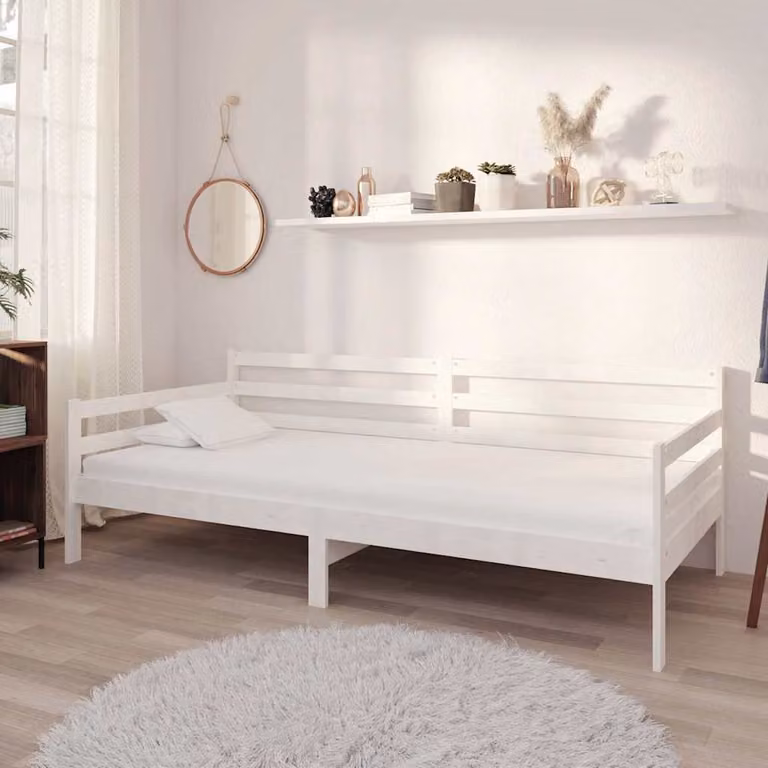 vidaXL Divano Letto in Legno di Pino con Materasso Bianco, Stile Minimalista