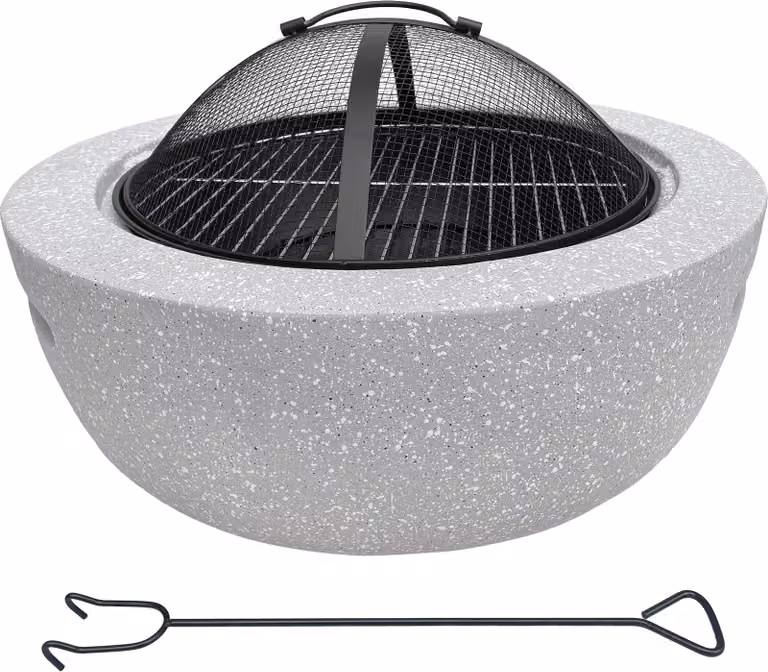 Braciere 2 in 1 effetto granito | Ø circa 60 cm | con griglia, attizzatoio e parascintille inclusi | utilizzabile come barbecue o braciere da giardino | moderno focolare per cucinare e rilassarsi