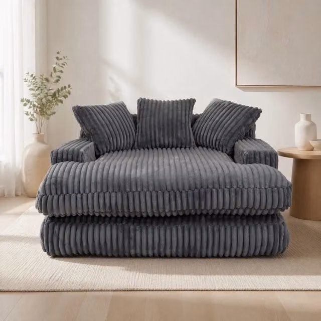 Chaise longue in corduroy con 3 cuscini; 125x155x63 cm; grigio scuro