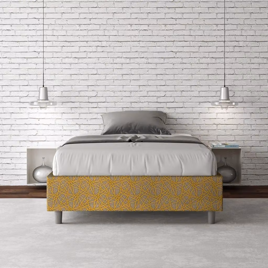 Letto Sommier 1 Piazza e Mezzo Azelia Era 06 Giallo con Rete e Contenitore con Base Lift Up L: 120 cm, P: 210 cm – 2