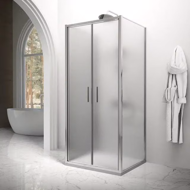 Box doccia tre lati 70x80x70cm con porta saloon profili cromati e vetro 6mm opaco h190 | Portofino