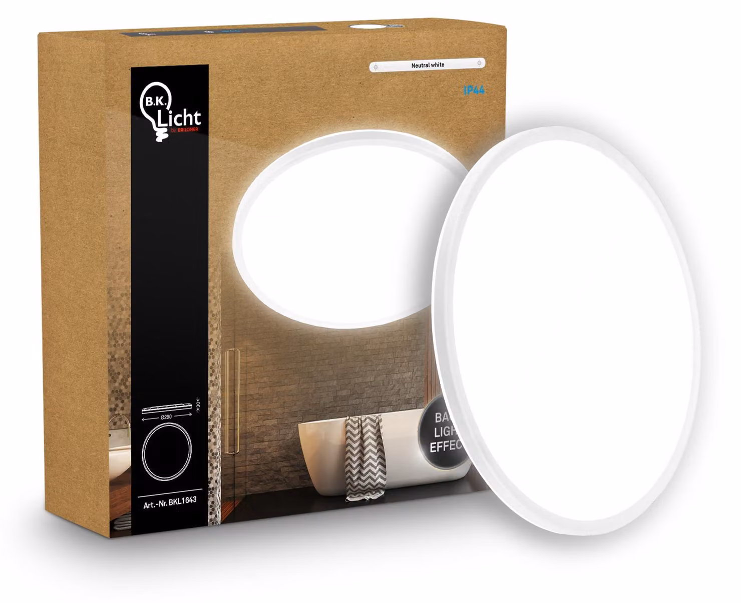 B.K.Licht Pannello LED piatto Ø29cm rotondo 18W 2400lm 4000K bianco neutro protezione dagli spruzzi d'acqua bianco - Lampada da soffitto bagno cucina soggiorno
