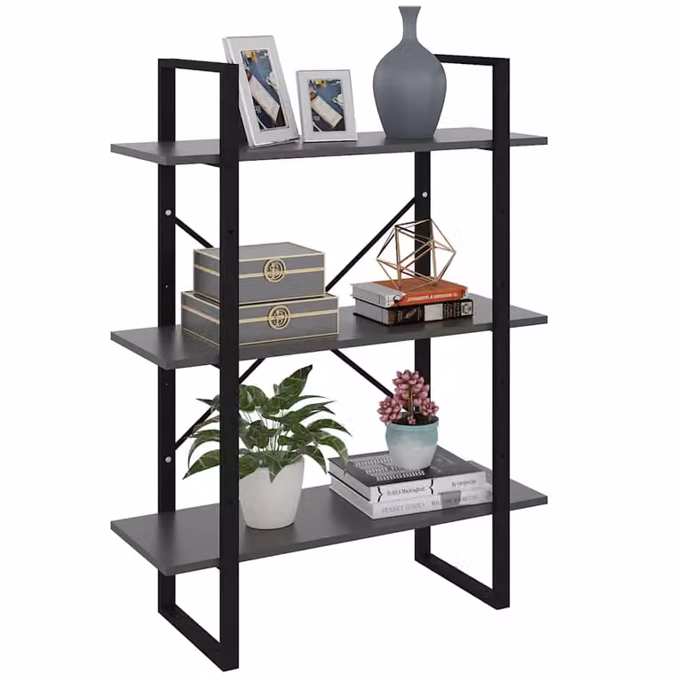 Libreria Industrial vidaXL Grigia in Legno e Metallo L: 80 cm, P: 30 cm, H: 105 cm