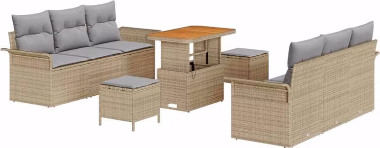 Set Divano da Giardino con cuscino 9 pcs Beige polyrattan