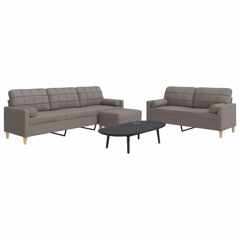 Maison Exclusive - Set divano a 3 pezzi con poggiapiedi e cuscini decorativi in tessuto color taupe