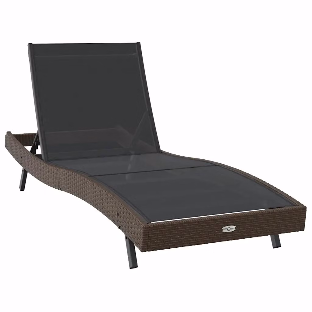 Lettino da sole moderno vidaXL in polyrattan con poggiatesta regolabile e tessuto textilene L: 197 cm, P: 70 cm, H: 82 cm – 2