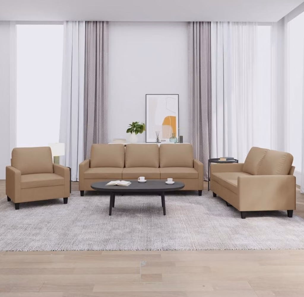 Maison Exclusive - Set divano a 3 posti con cuscini in ecopelle color marrone cappuccino