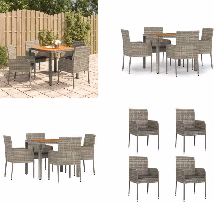vidaXL Set da pranzo da giardino 5 pezzi con cuscini in poly rattan grigio - Set da pranzo da giardino - Set da pranzo da giardino - Set da pranzo da terrazza
